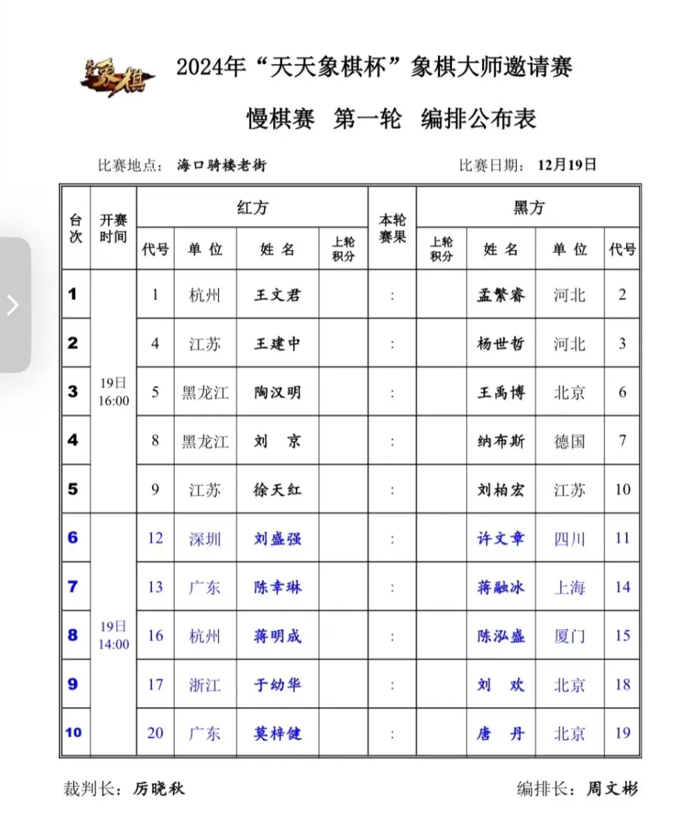 第一轮对阵表 第一轮对阵表
